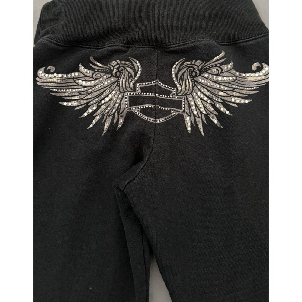 Harley-Davidson Sweatpants Womens Small Black Flare Lounge Graphic Y2K 2000s - Picture 11 of 16